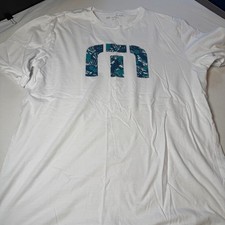 TravisMathew Men's Polo Shirt White Medium Tropical Print Logo Cotton