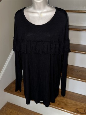 EVRI Boutique Ruffle Detail Front Black Buttery Soft Blouse Top 2X CHARITY 349