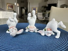 Vintage Fitz & Floyd Handpainted Tumbling Bunnies Porcelain - Japan - Set of 3