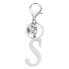 Initial Letter S Keychain Stainless Steel Heart Alphabet Key Ring Silver 