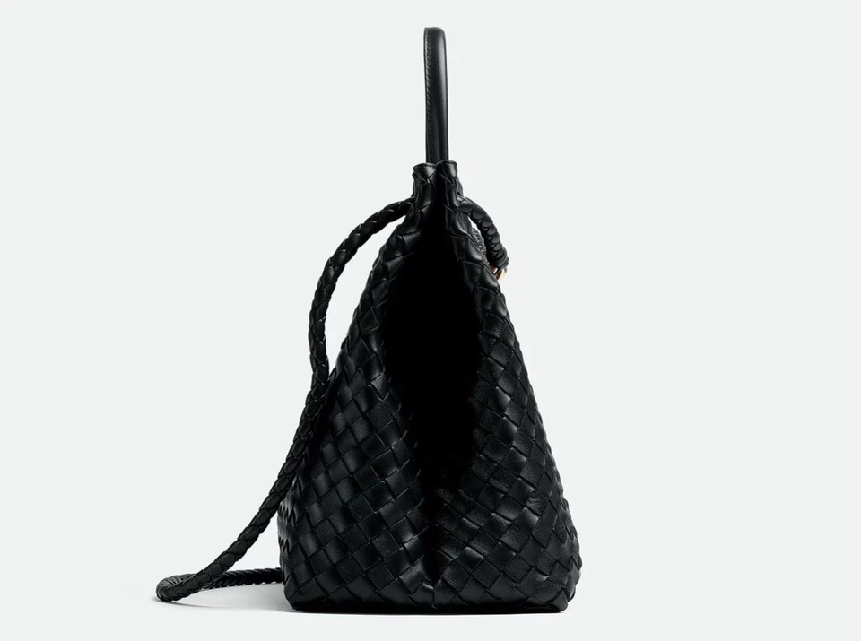 Black Woven Leather Tote Bag Handbag Shoulder Crossbody Large Purse - Image 3 of 4