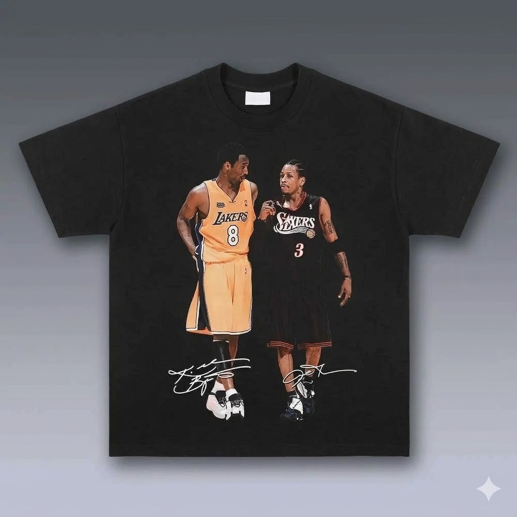 Kobe Bryant Allen Iverson Vintage Graphic T-Shirt Retro Legend Black Mamba
