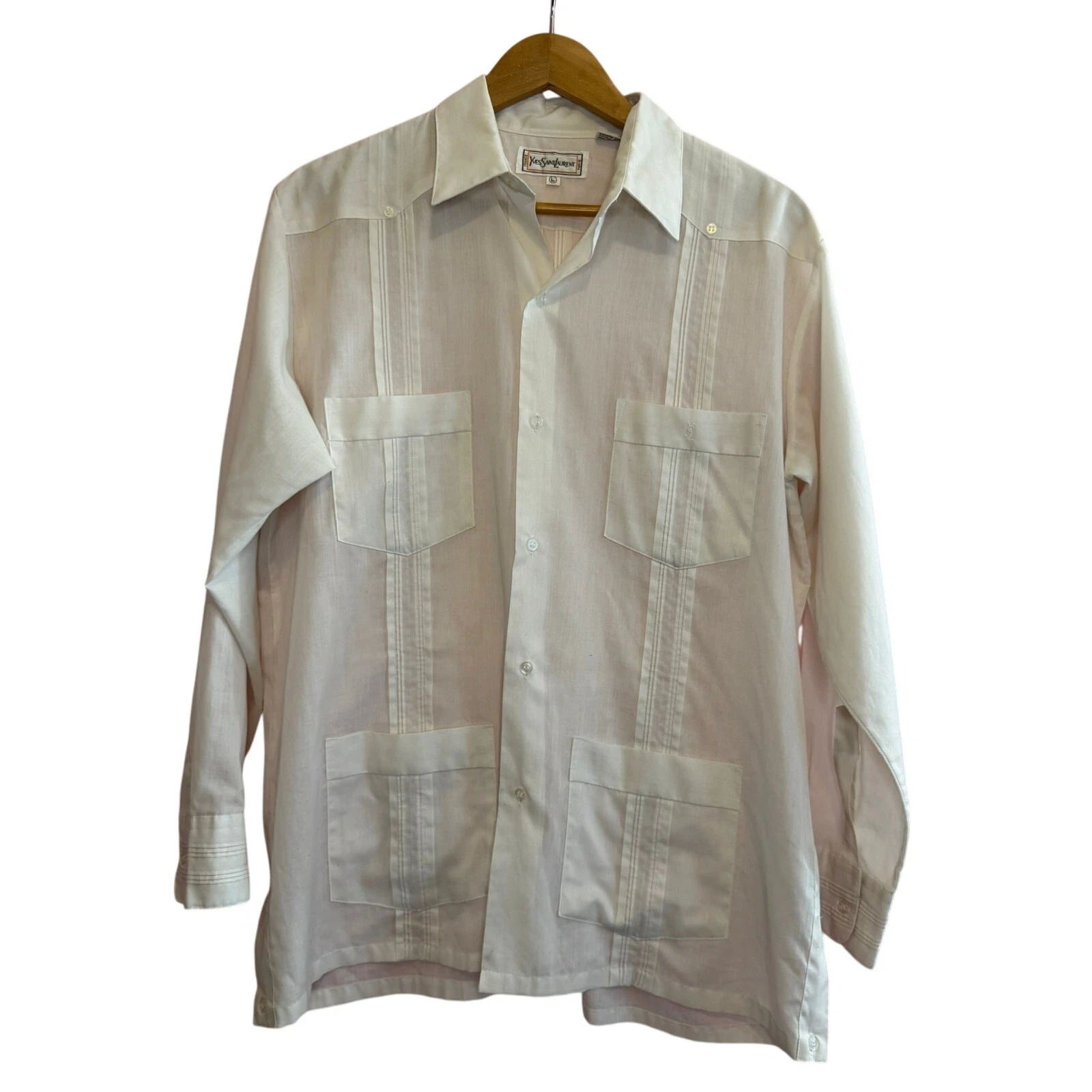 SAINT LAURENT (YSL) Camicia YVES SAINT LAURENT Guayabera dettaglio pintuck uomo L accento blu vintage