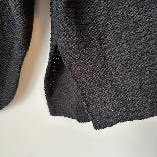 H&M Black Sweater Mock Neck Pullover Size Large Crop Side Slits Balloon Sleeves - Picture 4 of 9