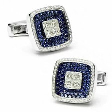 2 Ct Round Lab Created Sapphire Halo Men's Cufflinks 14K White Gold Plated