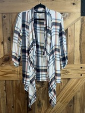 Maurices plaid open front kimono cardigan hanky hem fringe trim XS