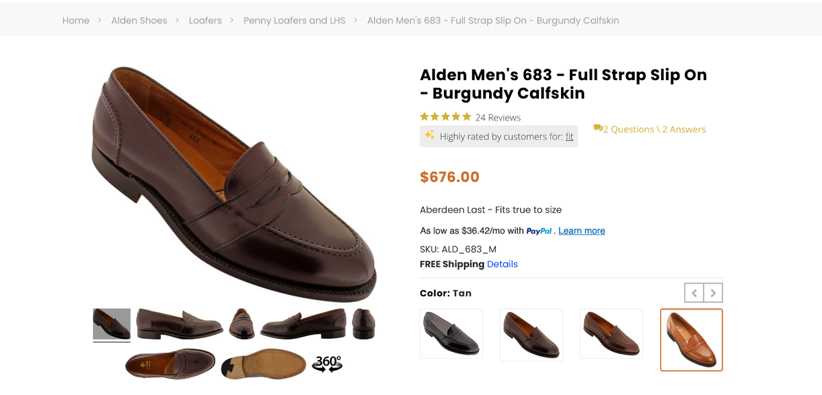 Alden 683 Full Strap Slip-On Penny Loafer~Burgundy ~Size 10B | eBay