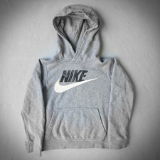 Nike Kids Sportswear Futura Logo Pullover Hoodie Gray Black White Size Medium