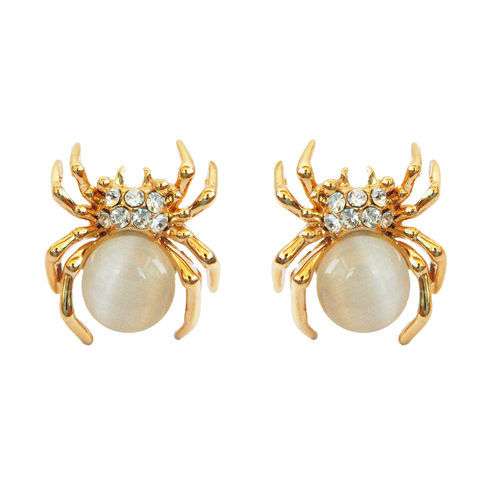 18k Gold Plated White Created-Opal Crystal Spider Az2403s Stud Earrings