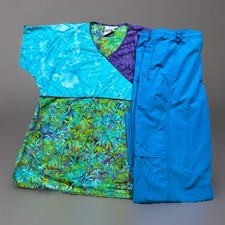 Colorful Floral Inkblot S.C.R.U.B.S Medical Wear 2 Pc M Happy Teal Medical wear