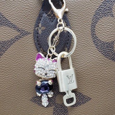 Authentic Louis Vuitton Lock & Key w/ Unbranded Purple Cat Bagcharm, Keychain