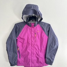REI GIRLS HOODED WINDBREAKER COAT RAIN JACKET size L 14-16 PINK PURPLE