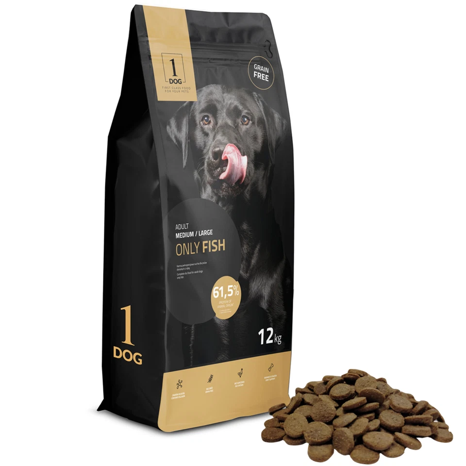 Hundefutter Trockenfutter Hund 12kg Getreidefrei mit Fisch für erwachsene 1DOG - Bild 2 von 4