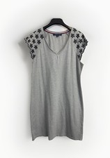 Tommy Hilfiger Pique Eyelet Sleeve Knit Dress Women L Grey Cotton Stretch V-neck