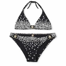 VTG Victoria s Secret Black Bikini Set All Over Silver Stars S