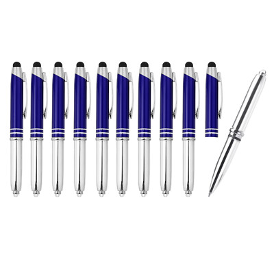 Ballpoint Pen with Stylus Tip and LED Flashlight, 10 Pack 3 in 1 Pen, Blue