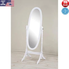 Traditional Wood Cheval Mirror Full Body Adjustable Freestanding Oval Design New