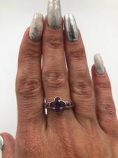 Beautiful 925 Sterling Silver Purple Lavender CZ Statement Ring 335