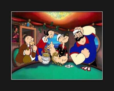 Casino Night 20x16 Popeye Olive Oyl Wimpy Bluto Animation Cel Myron Waldman