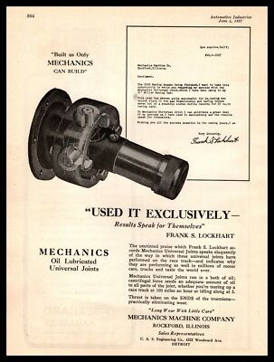 1927 Mechanics Machine Co. Rockford Illinois Universal Joints Vintage Print Ad