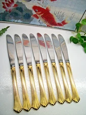8   HOME CONCEPTS  Gold Electroplate  GOLDEN CANNES  Dinner Knives  Japan   XLNT