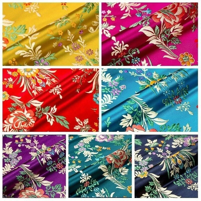 Satin Kunstseide Stoff Chinesisch Begonie Blumenmuster Damast Brokat Nähen Tüte - Bild 3 von 4