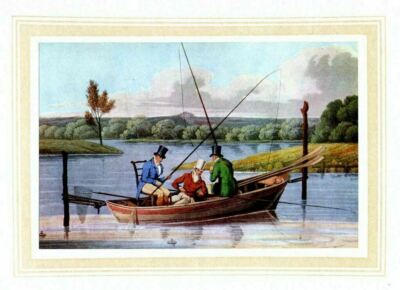 cane pole fishing antique FISHING FROM BOAT ANTIQUE COLOR FISHING PRINT CANE POLE