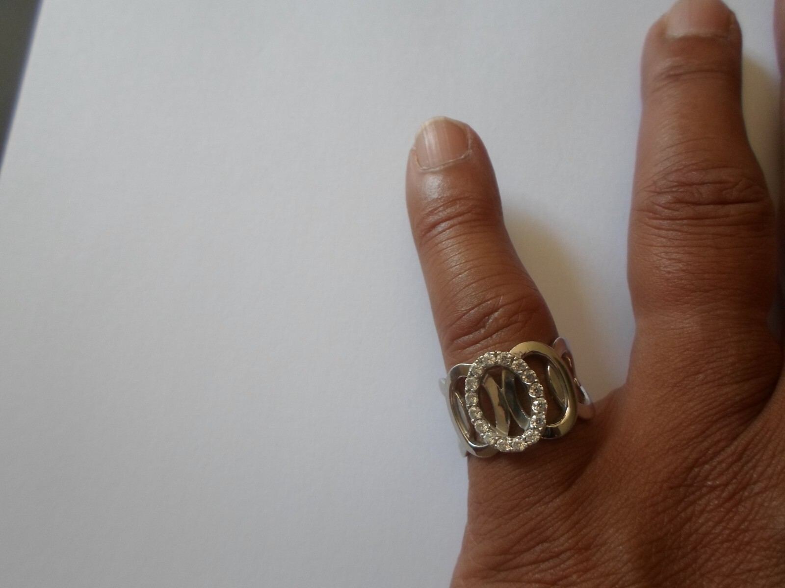 solid silver ring, interlaced rings, zirconiums, … - image 4