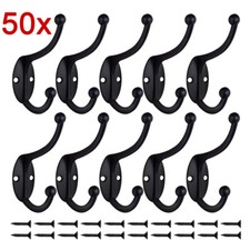 10-50Pcs Double Hat & Coat Hooks Heavy Duty Hardware Black Wall Mounted Hangers