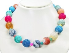 Beautiful gemstone necklace made of colorful agate sandblasting in ball shape �14 mm