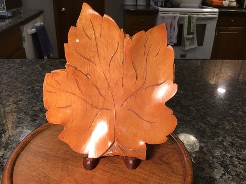 Vintage MCM ALDO TURA Macabo Cusano Milanino Carved Wood Leaf Nut Bowl Italy 8" - Picture 12 of 24
