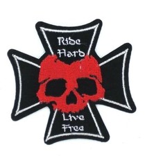 IRON CROSS WITH BIKER SKULL IRON-ON / SEW-ON EMBROIDERED PATCH 283