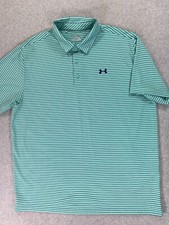 Under Armour Heat Gear Loose Fit Striped Polo Shirt Men's XXL Teal