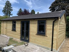 22x12  Summerhouse Shed Anthracite Grey French Doors And Windows Tiled Roof