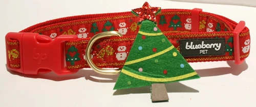 Blueberry Pet Dog Collar LARGE Holiday Christmas Festive Removable Tree