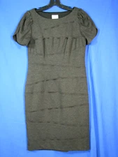 SUZI CHIN Maggy Boutique PONTE KNIT GRAY DRESS Tiered Mini Ruffles SHEATH sz 6