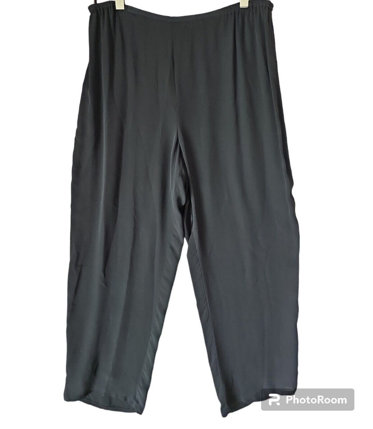 CITRON Santa Monica Womens Black Elastic Waist Silk Trouser Pant Size XL VC01