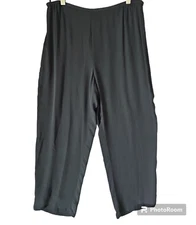 CITRON Santa Monica Womens Black Elastic Waist Silk Trouser Pant Size XL VC01