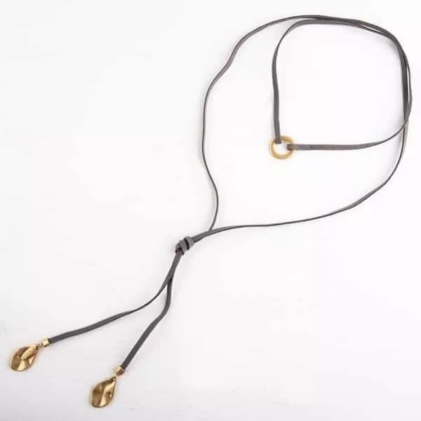 Plunder Design Fashion Trendy Vintage Jewelry Rebecca Gray Suede Wrap Necklace