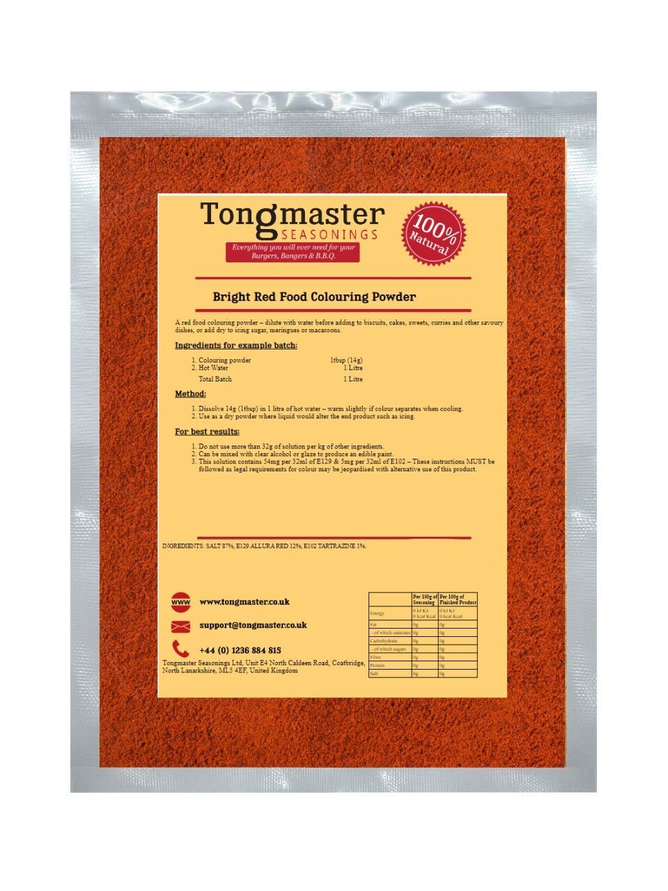 Bright Red Food Colouring Powder - 100g