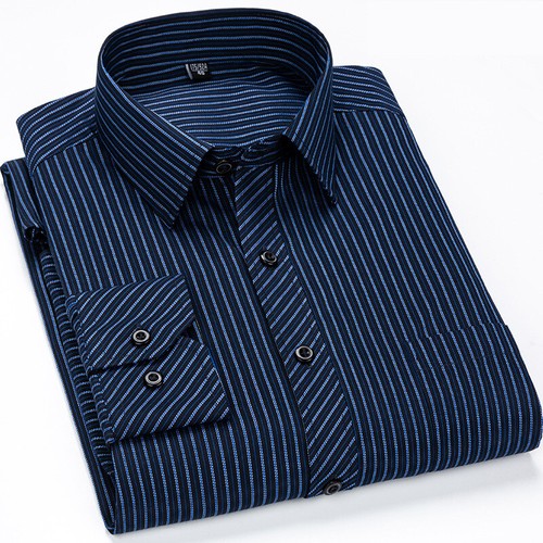 New Men's Dress Shirts Long Sleeves Formal Business Striped Casual Shirts Tops - Picture 9 of 23