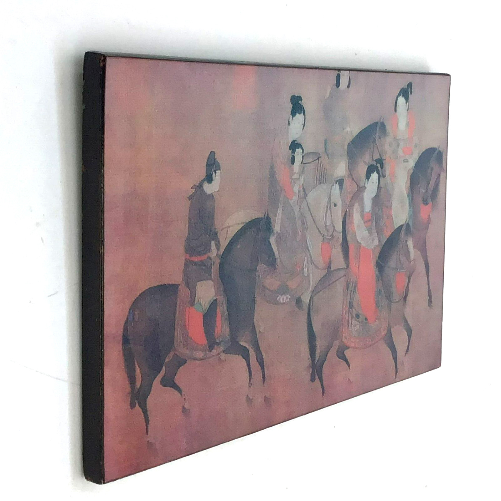 Vtg Plaque Chinese Figurative Painting Palace Maidens by Chou Wen-Chu Wall Decor