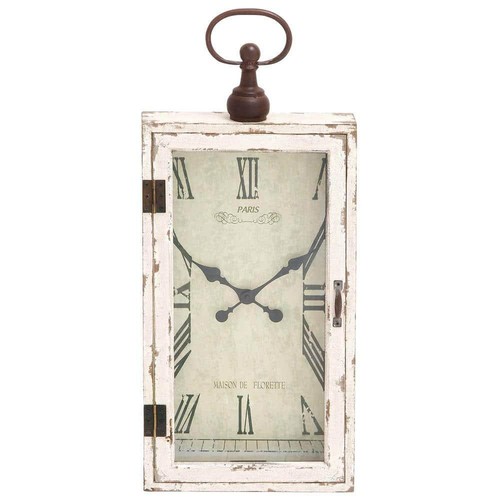 Litton Lane Wooden Pocket Watch Style Wall Clock 12"X28" With Hinged Door White - 第 1/11 張圖片