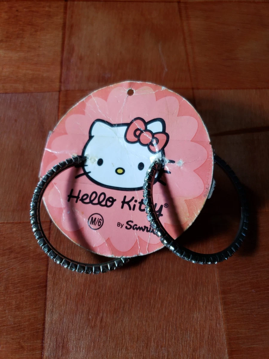 Hello Kitty Rhinestone Hoop Earrings Silvertone Fashion Jewelry Pierced 2006