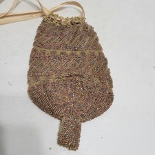 Old Vintage Flapper Style Beaded Crochet Drawstring Clossure Pink Purse