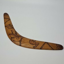 Antico aborigeno Australiano a grandezza naturale in Legno Inciso Boomerang Raro