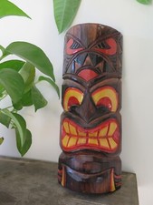Hawaii Hand Made Carved Wooden 12" Tiki Painted Mask Wall Decor Hanging Man Cave