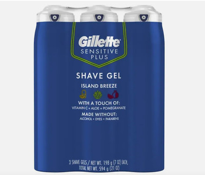 Gillette Sensitive Plus Shave Gel, Island Breeze, 7 Ounce (Pack of 3) NEW