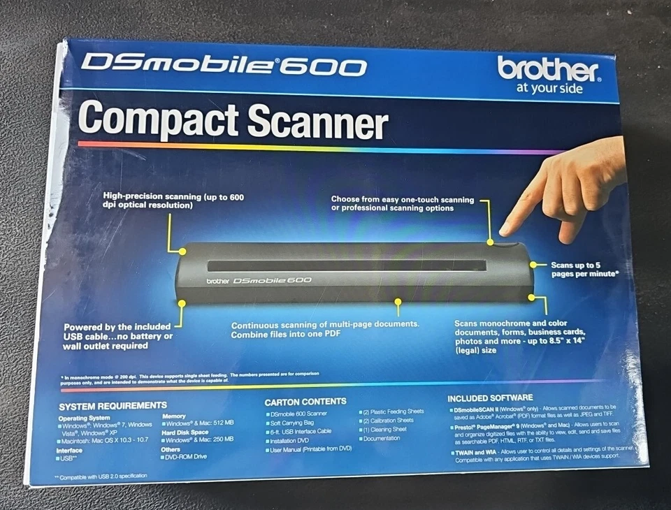 (1) NEW Brother DSmobile 600 Compact Mobile Scanner DS-600 - New, Never Opened! - Image 3 of 3