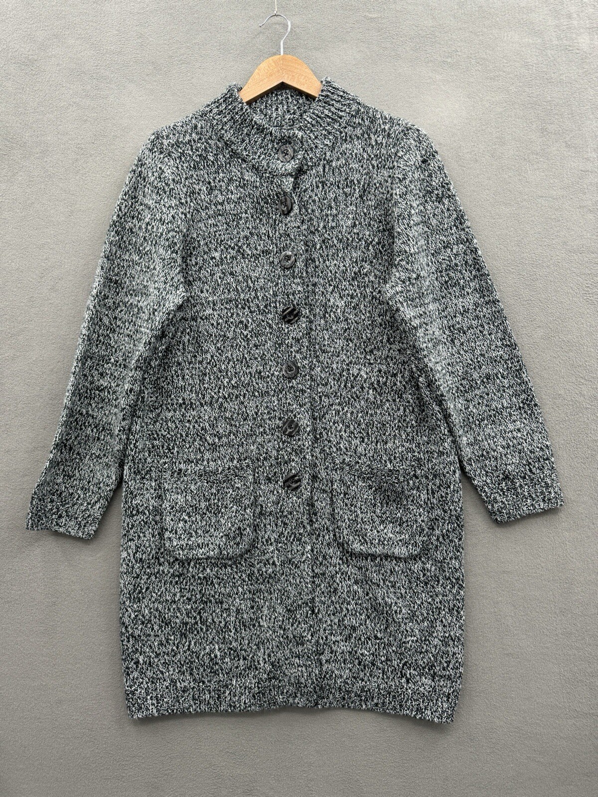 Woman Within Woman’s Medium Long Cardigan Sweater Button Front Black Gray